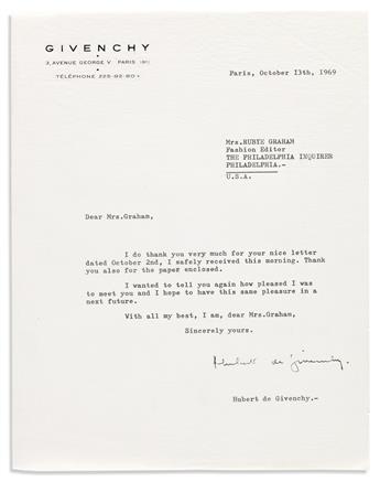(FASHION.) Archive of over 50 letters to Philadelphia Inquirer Fashion Editor Rubye Graham, each Signed by a prominent figure in fashio